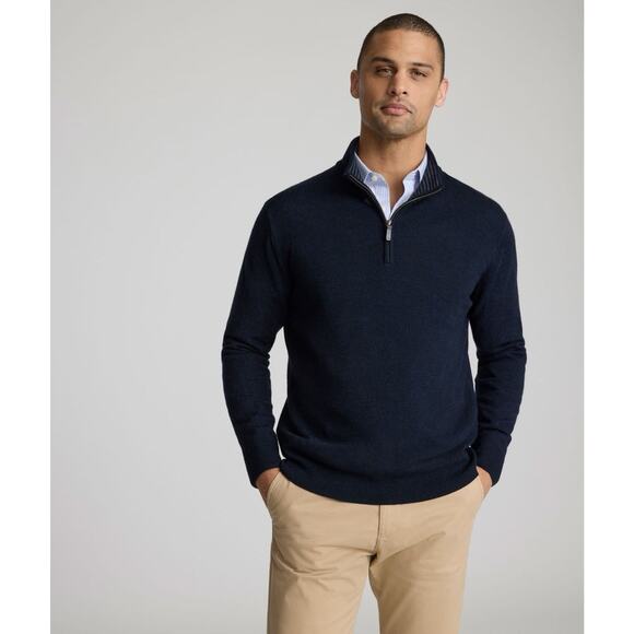 UNTUCKit Wool Sweater Quarter Zip Men’s Size M 100% Extra Fine Merino Wool Blue - Picture 1 of 6